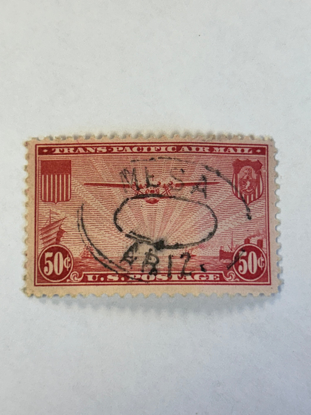 Used VF US Air Post #C22 Fifty Cents Carmine Postage Stamp